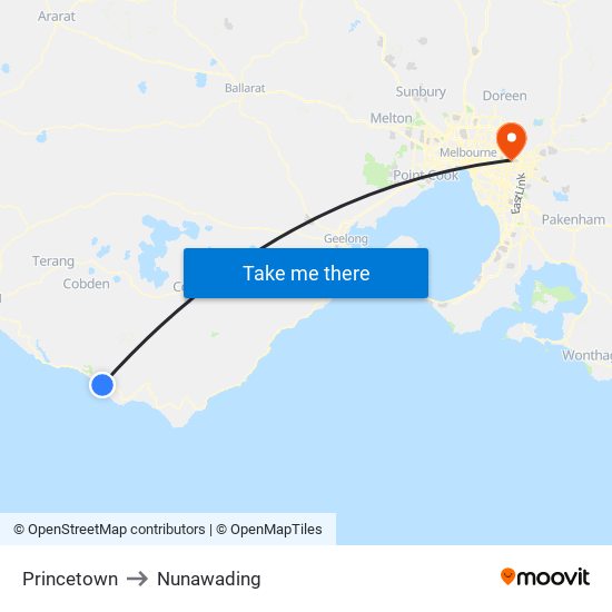 Princetown to Nunawading map