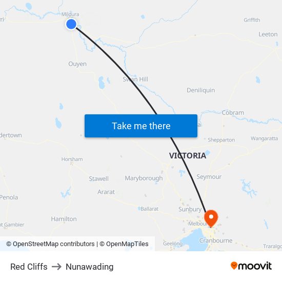 Red Cliffs to Nunawading map