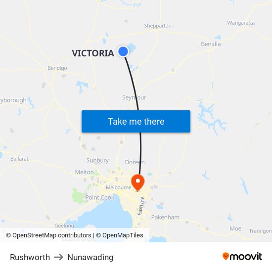 Rushworth to Nunawading map