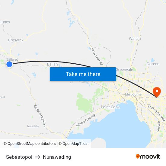 Sebastopol to Nunawading map