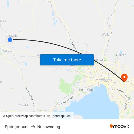 Springmount to Nunawading map