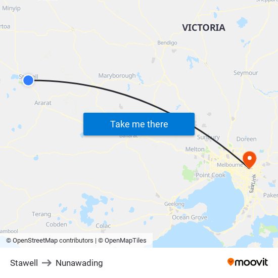 Stawell to Nunawading map