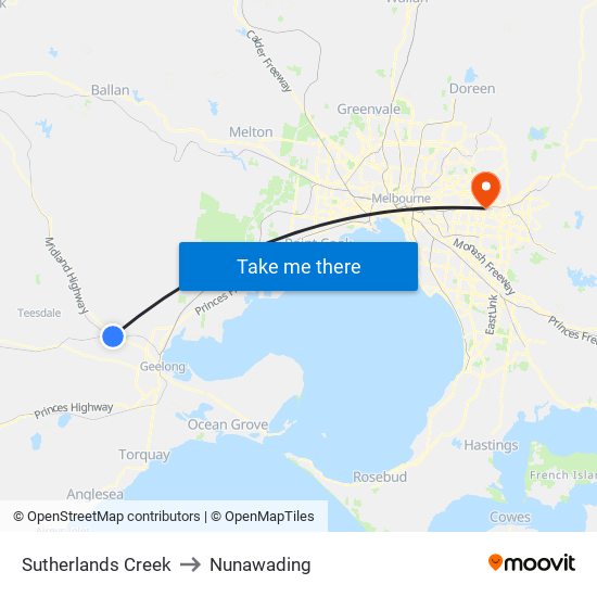 Sutherlands Creek to Nunawading map