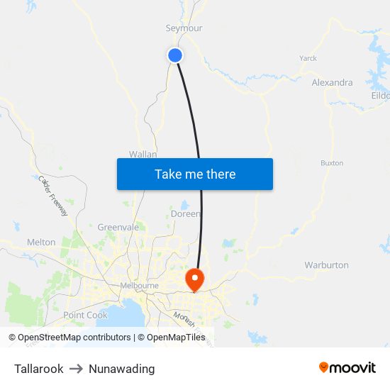 Tallarook to Nunawading map