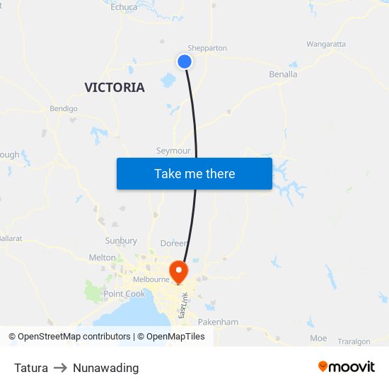 Tatura to Nunawading map