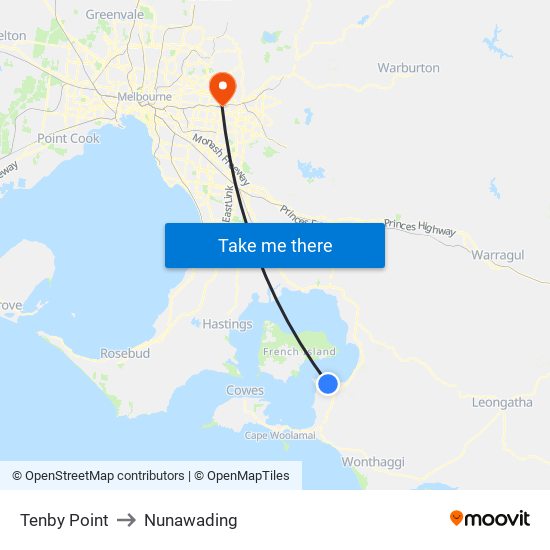 Tenby Point to Nunawading map