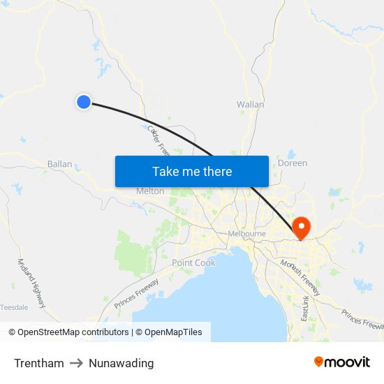 Trentham to Nunawading map