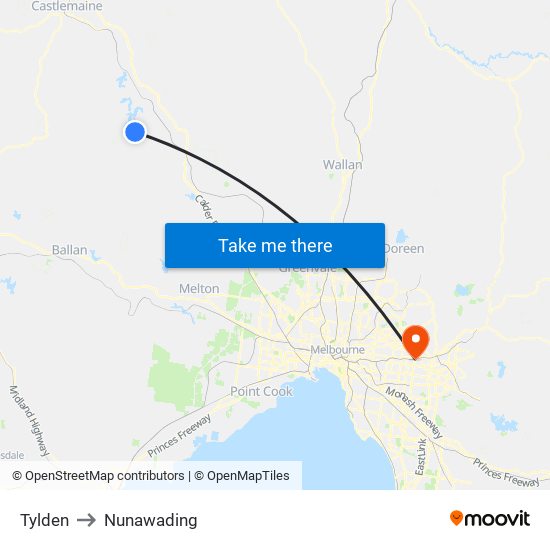 Tylden to Nunawading map