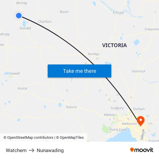 Watchem to Nunawading map