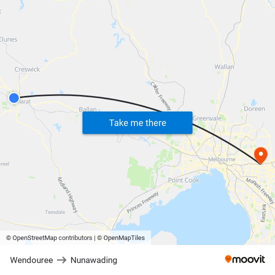 Wendouree to Nunawading map