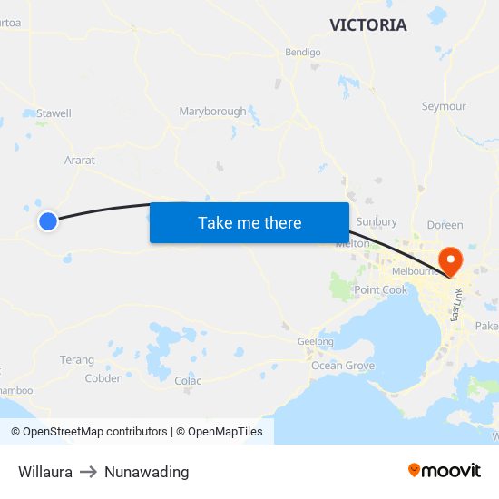 Willaura to Nunawading map