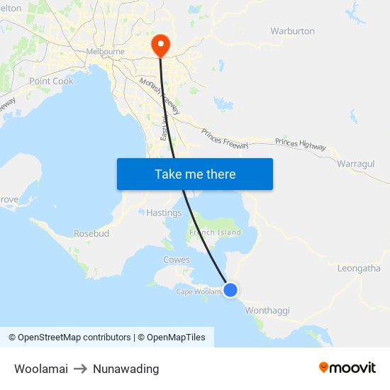 Woolamai to Nunawading map