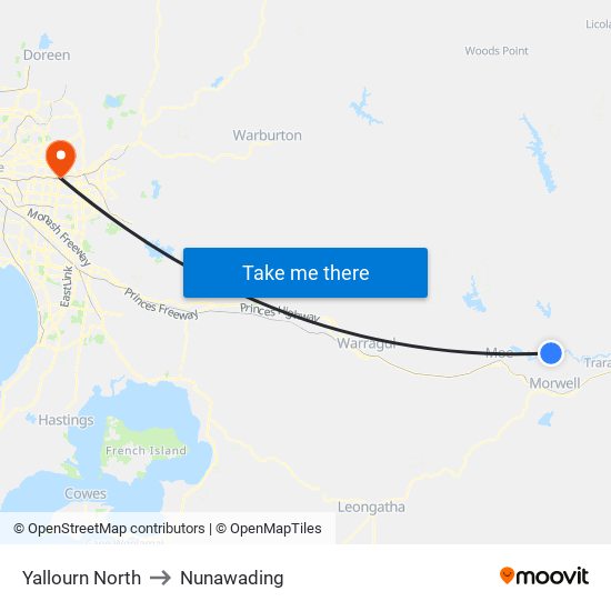 Yallourn North to Nunawading map