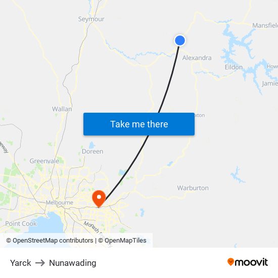 Yarck to Nunawading map