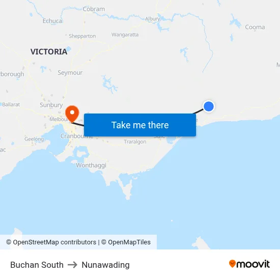 Buchan South to Nunawading map
