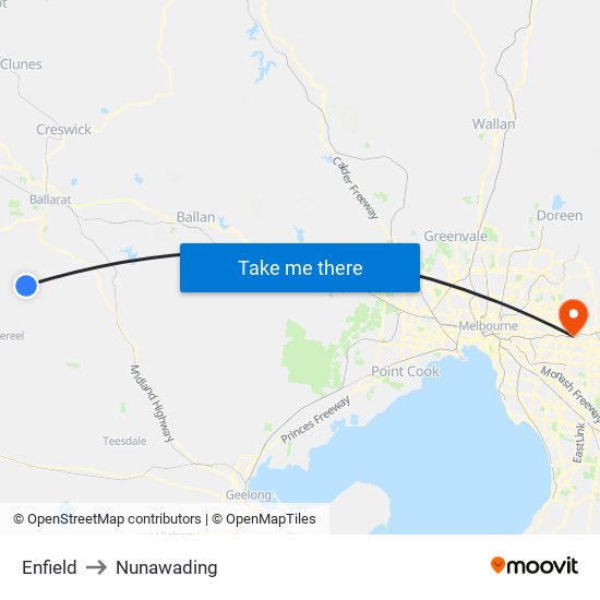 Enfield to Nunawading map