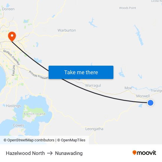 Hazelwood North to Nunawading map