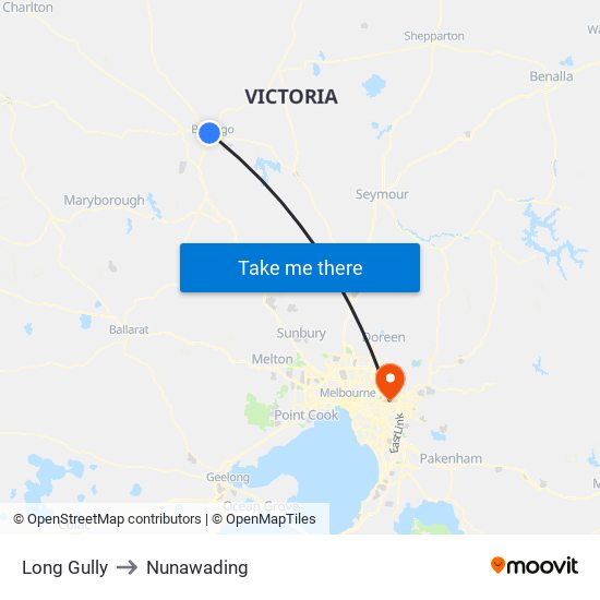 Long Gully to Nunawading map