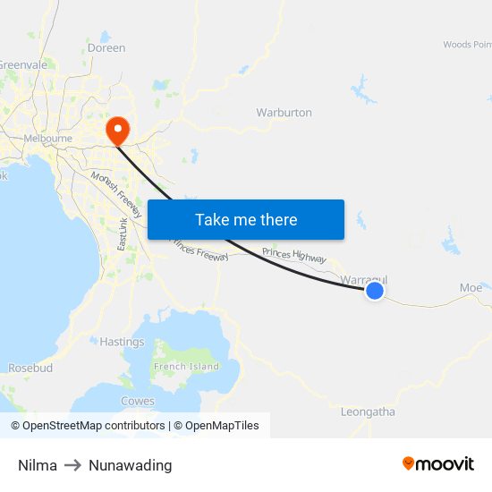 Nilma to Nunawading map