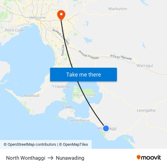 North Wonthaggi to Nunawading map