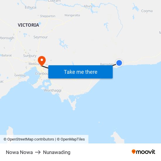 Nowa Nowa to Nunawading map