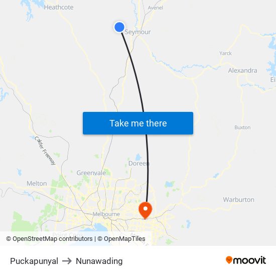Puckapunyal to Nunawading map