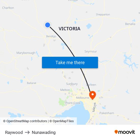 Raywood to Nunawading map