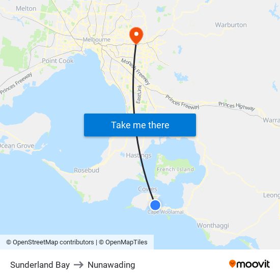 Sunderland Bay to Nunawading map