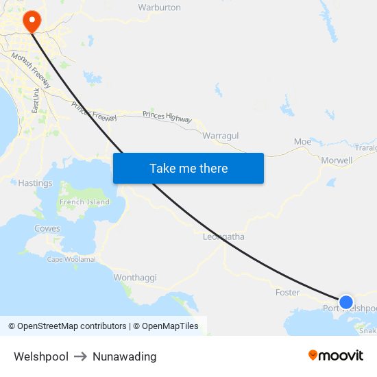 Welshpool to Nunawading map