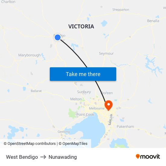 West Bendigo to Nunawading map