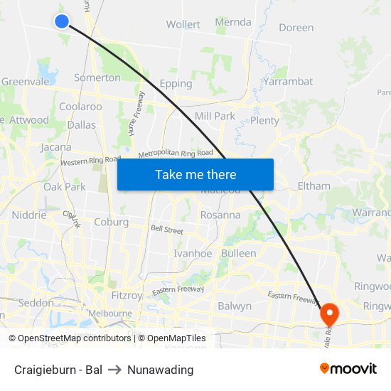 Craigieburn - Bal to Nunawading map