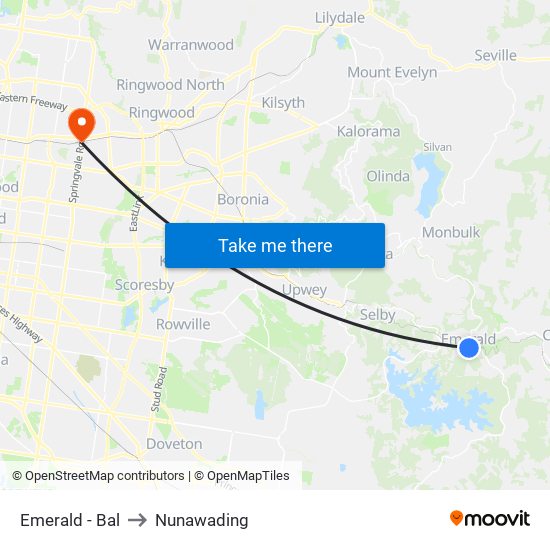 Emerald - Bal to Nunawading map