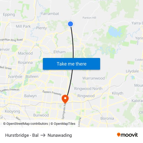 Hurstbridge - Bal to Nunawading map