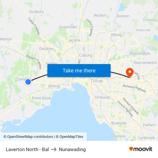 Laverton North - Bal to Nunawading map