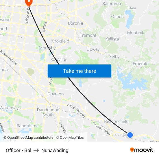 Officer - Bal to Nunawading map