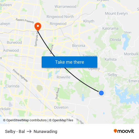 Selby - Bal to Nunawading map