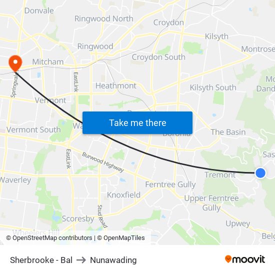 Sherbrooke - Bal to Nunawading map