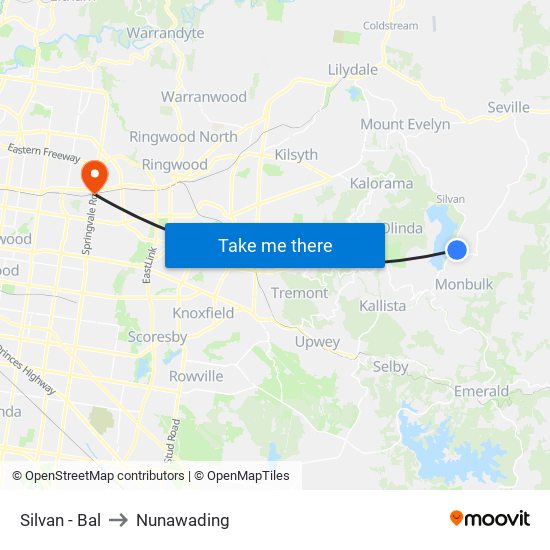 Silvan - Bal to Nunawading map