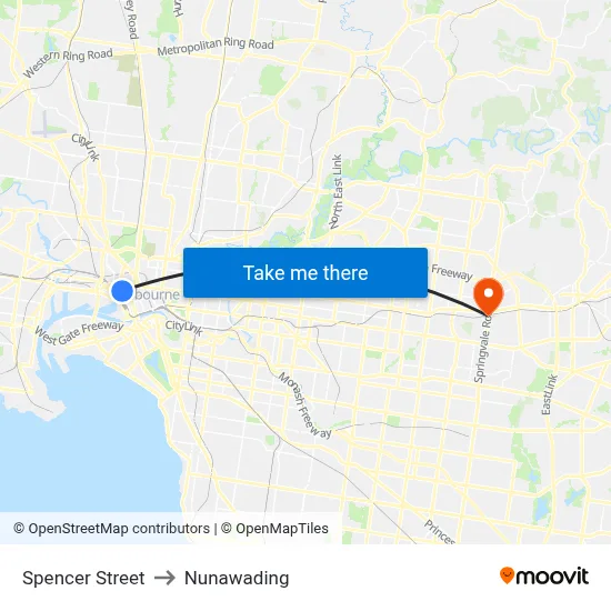 Spencer Street to Nunawading map