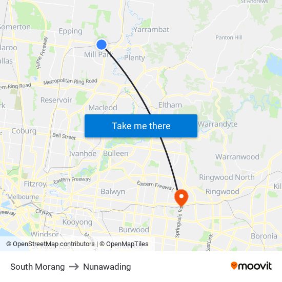 South Morang to Nunawading map