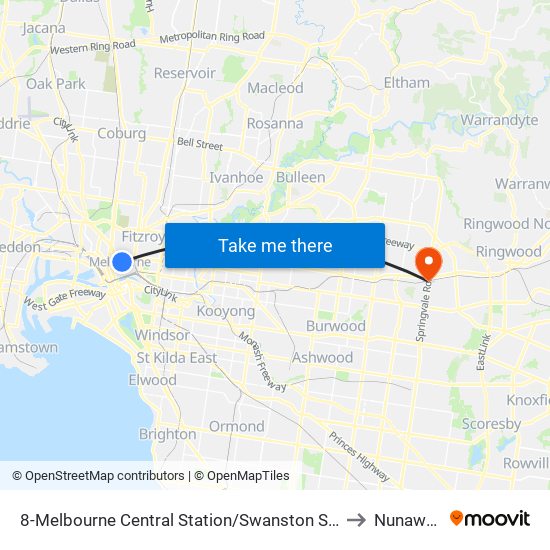 8-Melbourne Central Station/Swanston St (Melbourne City) to Nunawading map