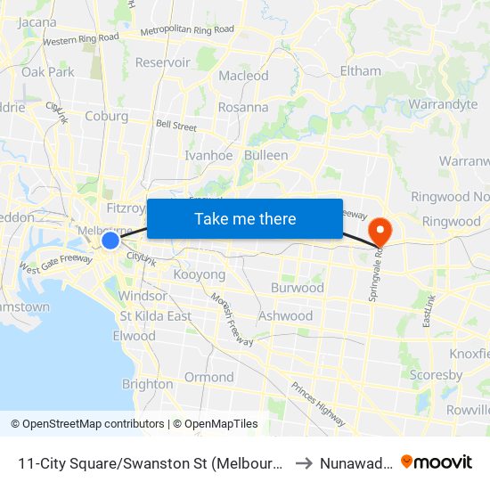 11-City Square/Swanston St (Melbourne City) to Nunawading map