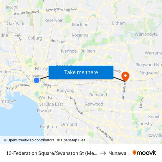 13-Federation Square/Swanston St (Melbourne City) to Nunawading map