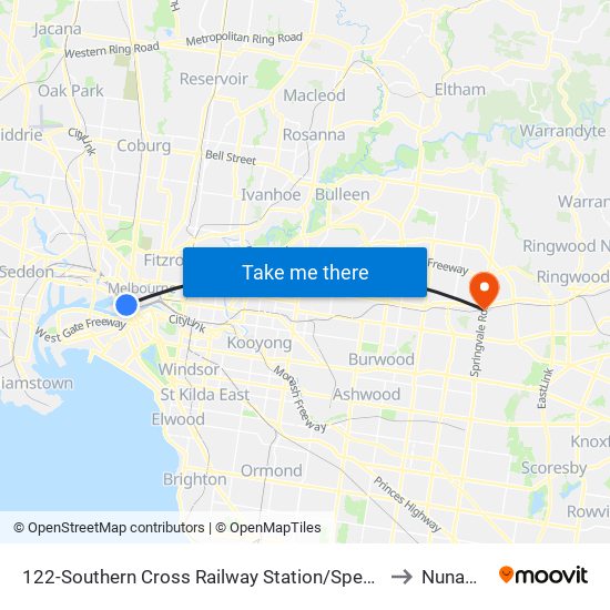 122-Southern Cross Railway Station/Spencer St (Melbourne City) to Nunawading map