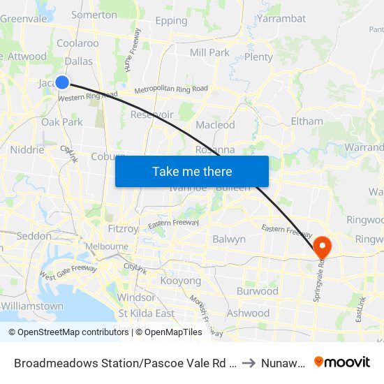 Broadmeadows Station/Pascoe Vale Rd (Broadmeadows) to Nunawading map