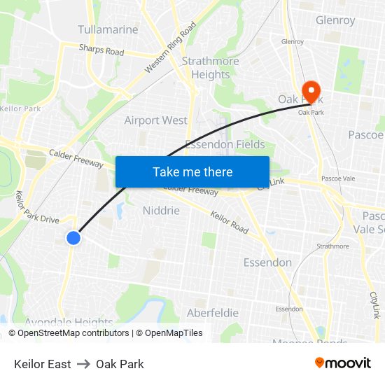 Keilor East to Oak Park map