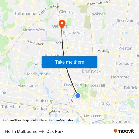 North Melbourne to Oak Park map