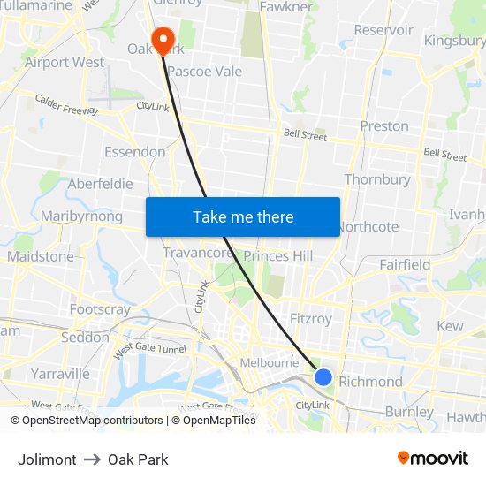 Jolimont to Oak Park map