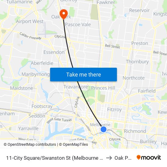 11-City Square/Swanston St (Melbourne City) to Oak Park map