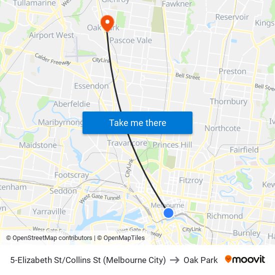 5-Elizabeth St/Collins St (Melbourne City) to Oak Park map